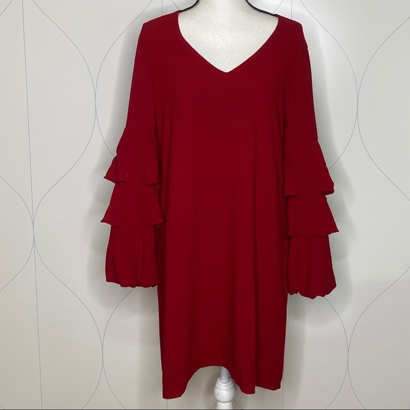 Charles Henry Dresses & Skirts - Charles Henry Tiered Ruffle Sleeve Dress red Large